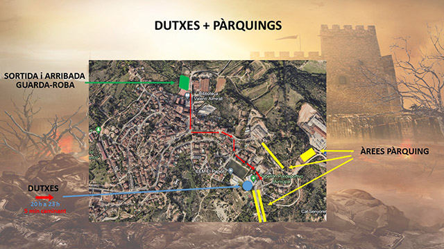 mapa duchas y parking mitja del castell 2023